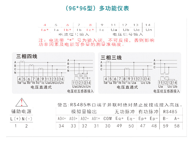 泽沃电子三相电压表ZW-U-3X4系列三相多功能电力仪(图6)